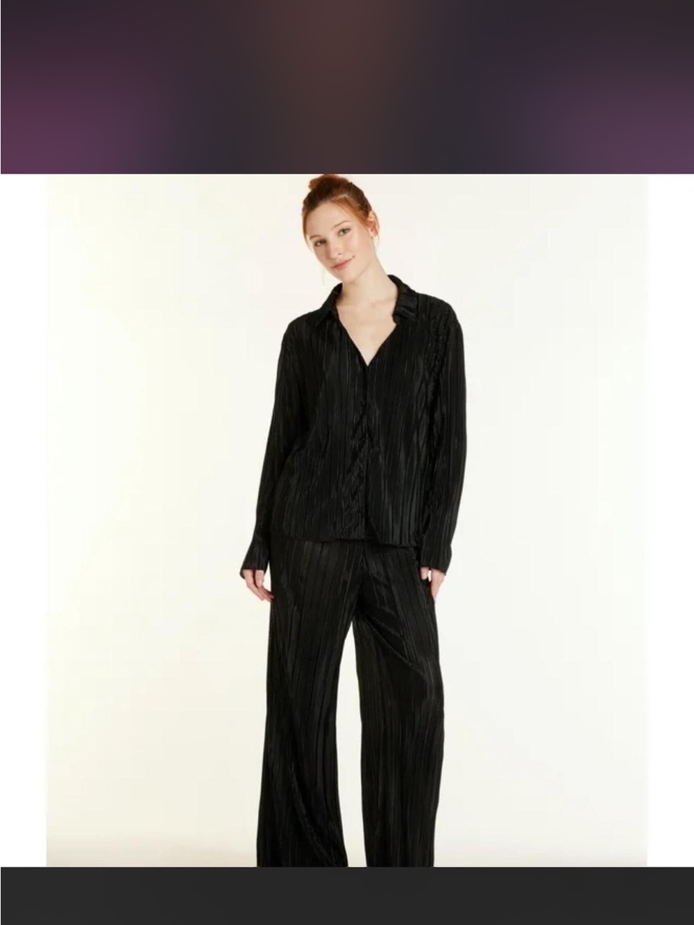 Wide Leg Pleated Pants - Black
